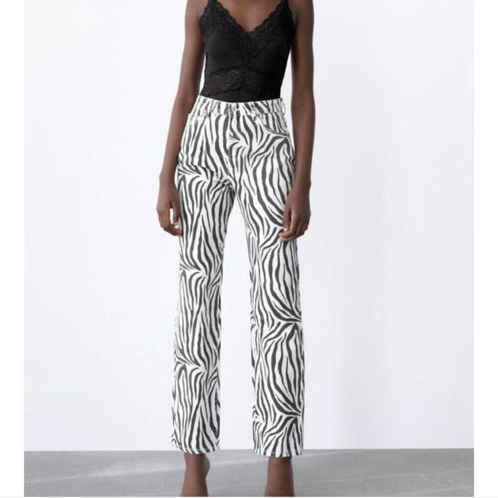 Vintage Zara Zebra Print High Waist Bootcut Jeans - Size 6
